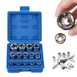 With a Case E4-E24 Star Socket Set 14-Pieces Auto Repair Tools Wrench Head External Torx Socket Set Female E Torx Socket Set