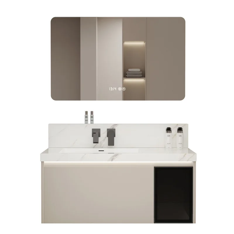 Height storage table Bathroom cabinet Concealed faucet Smart mirror Combination rock slab Seamless ceramic basin