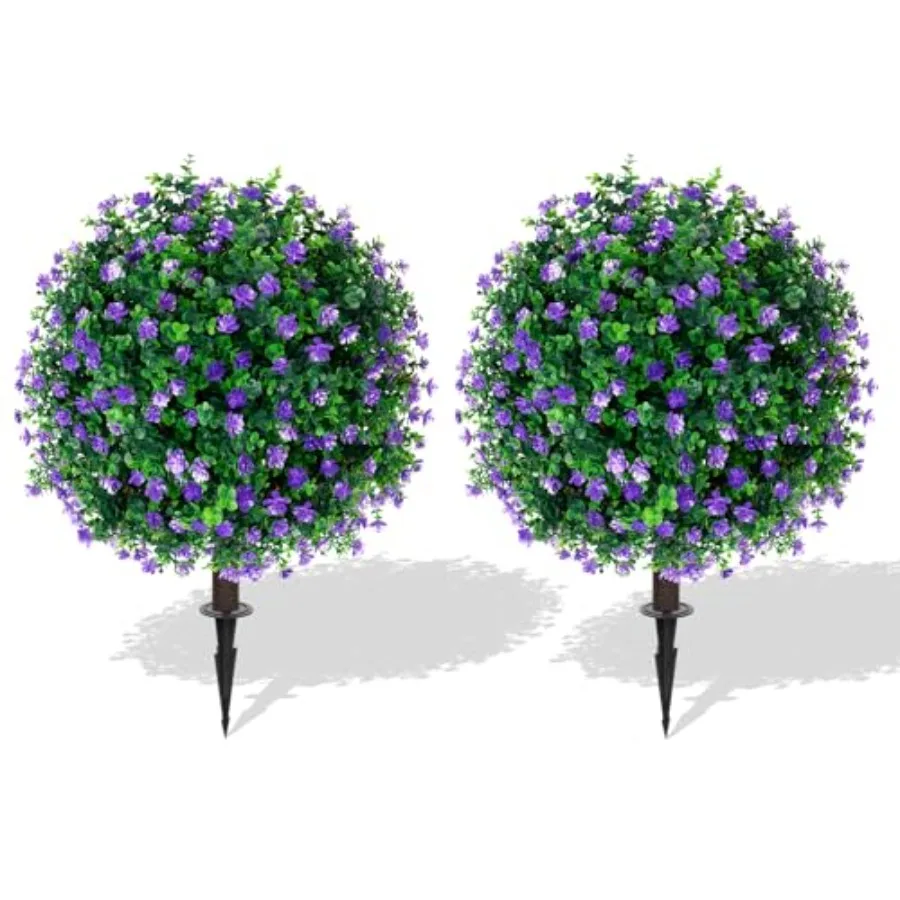 

Искусственные топиарные шаровидные деревья с кольцами для крепления к земле, набор из 2 штук, УФ-стойкие искусственные кусты, имитация вечнозеленых растений