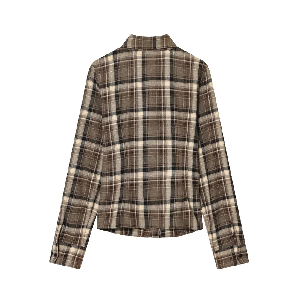 Winter new fashionable and stylish casual slim fit plaid long sleeved shirt for women, cinched waist to show off weight