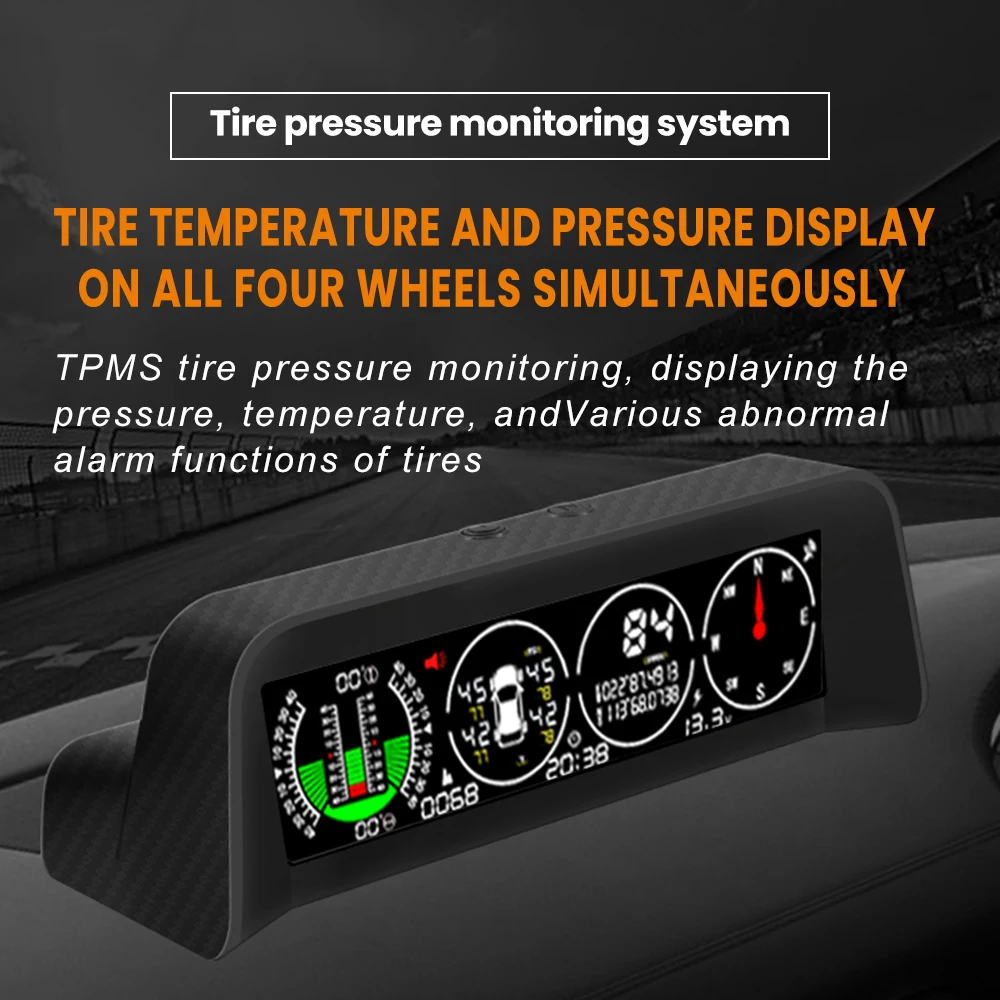 2023 New 4 in 1 GPS TPMS Tire Monitor Inclinometer Gague Compass Inclinometer Speedometer  LCD Display for All Vehicles