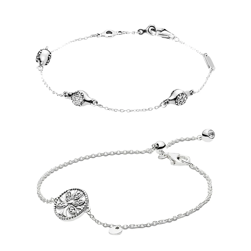 Wrist Link Chain Bracelets For Women Jewelry 925 Sterling Silver Sliding Clasp LOGO Tags 3 Love Pods Tree Of Life Zircon Stones