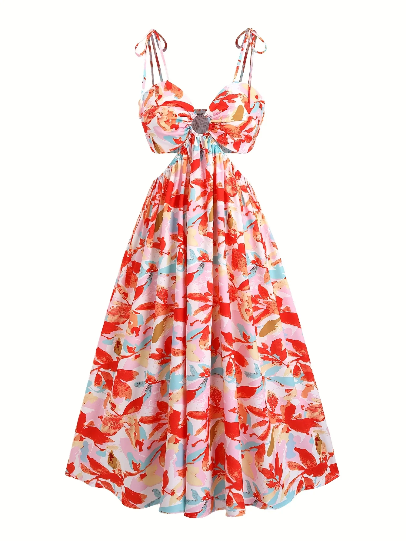 Übergröße Rückenfreies Chiffon-Kleid mit Dünnen Trägern für Damen Strandrock-Stil Elegantes Sommerkleid