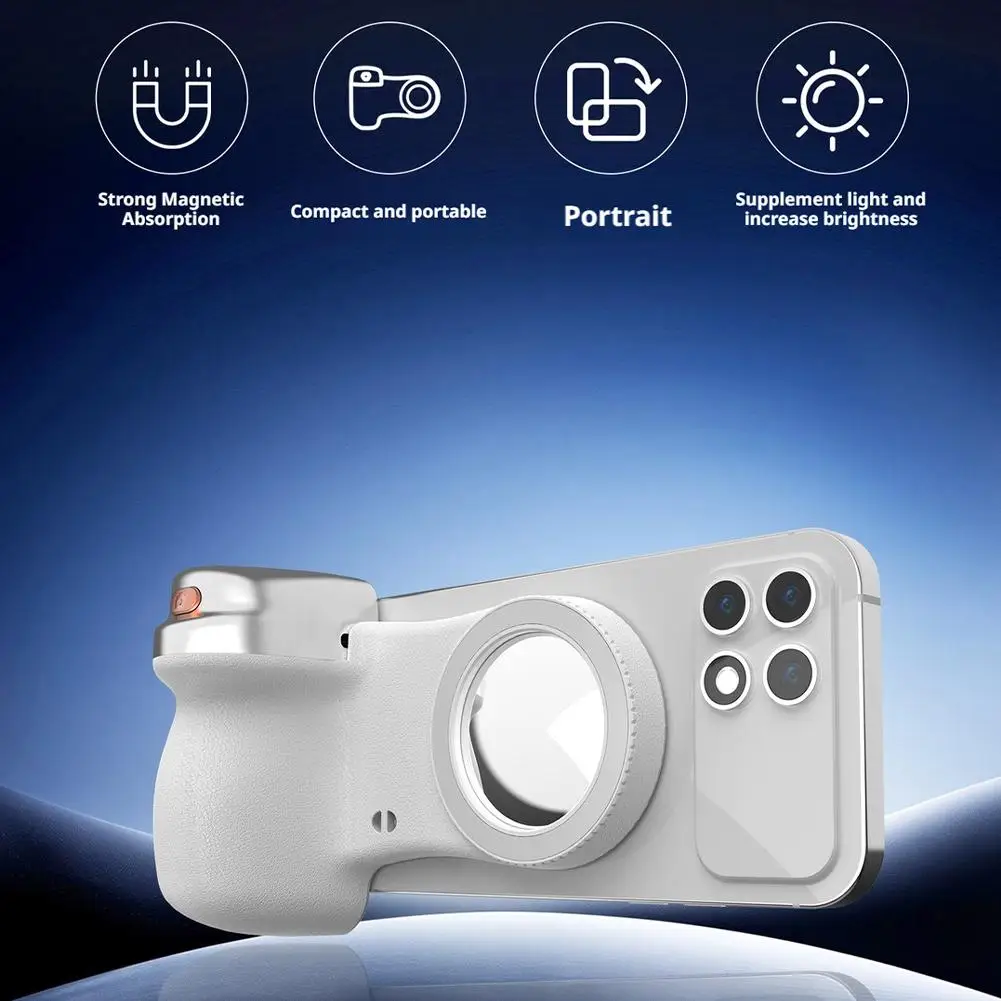 Portable Photo Phone Grip With LED Light Magnetic Phone Camera Shoot Hand Grip Ergonomic Design Aid Remote Control Handle