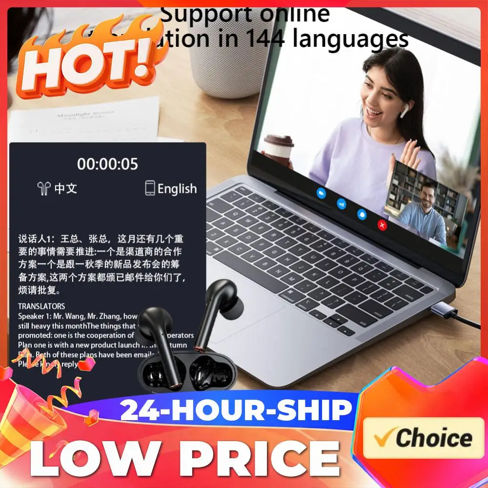 

Беспроводные Bluetooth-наушники для перевода в реальном времени с шумоподавлением и ИИ-функцией перевода для путешествий, бизнеса и обучения