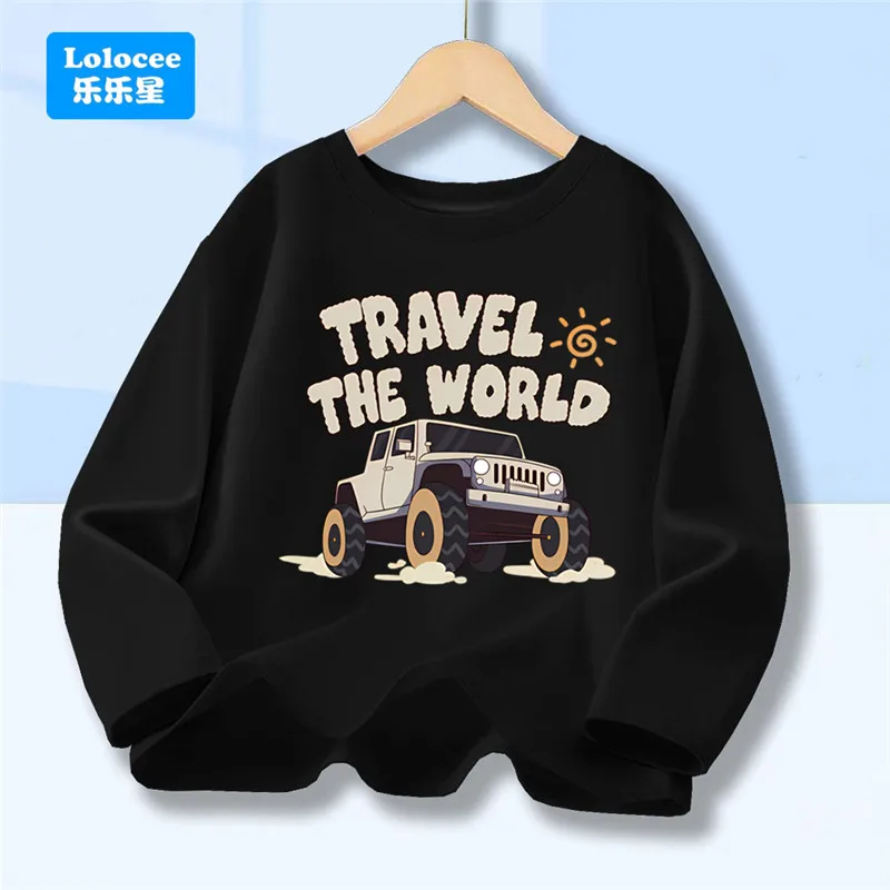 Jungen Travel The World Geländewagen Grafik T-Shirt Kinder Frühling Herbst Baumwolle Tops Kinder Langarm T-Shirts YYSJ1