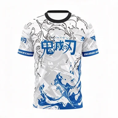 Demon Slayer Printed Mesh Sports Speed Drying V-neck Anime Charcoal Shirou Water Ripple Pattern Street Style Sports T-shirt