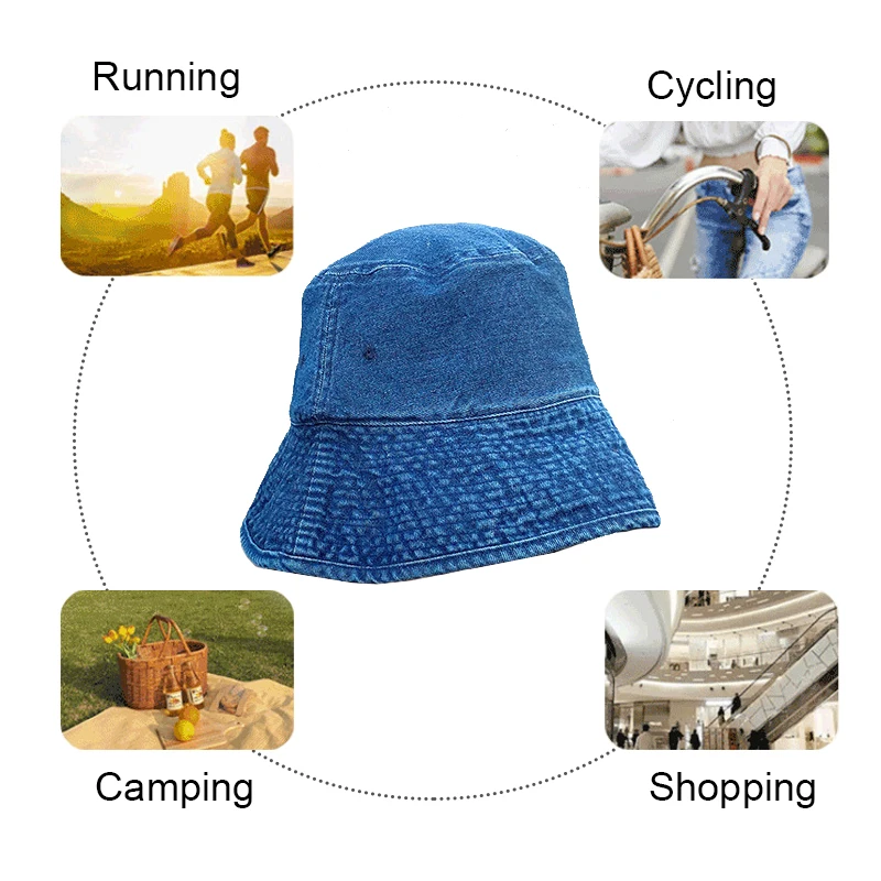 Women Bucket Hat Girls Beach Travel Outdoor Denim Fisherman Hat Fashion Sun Hat