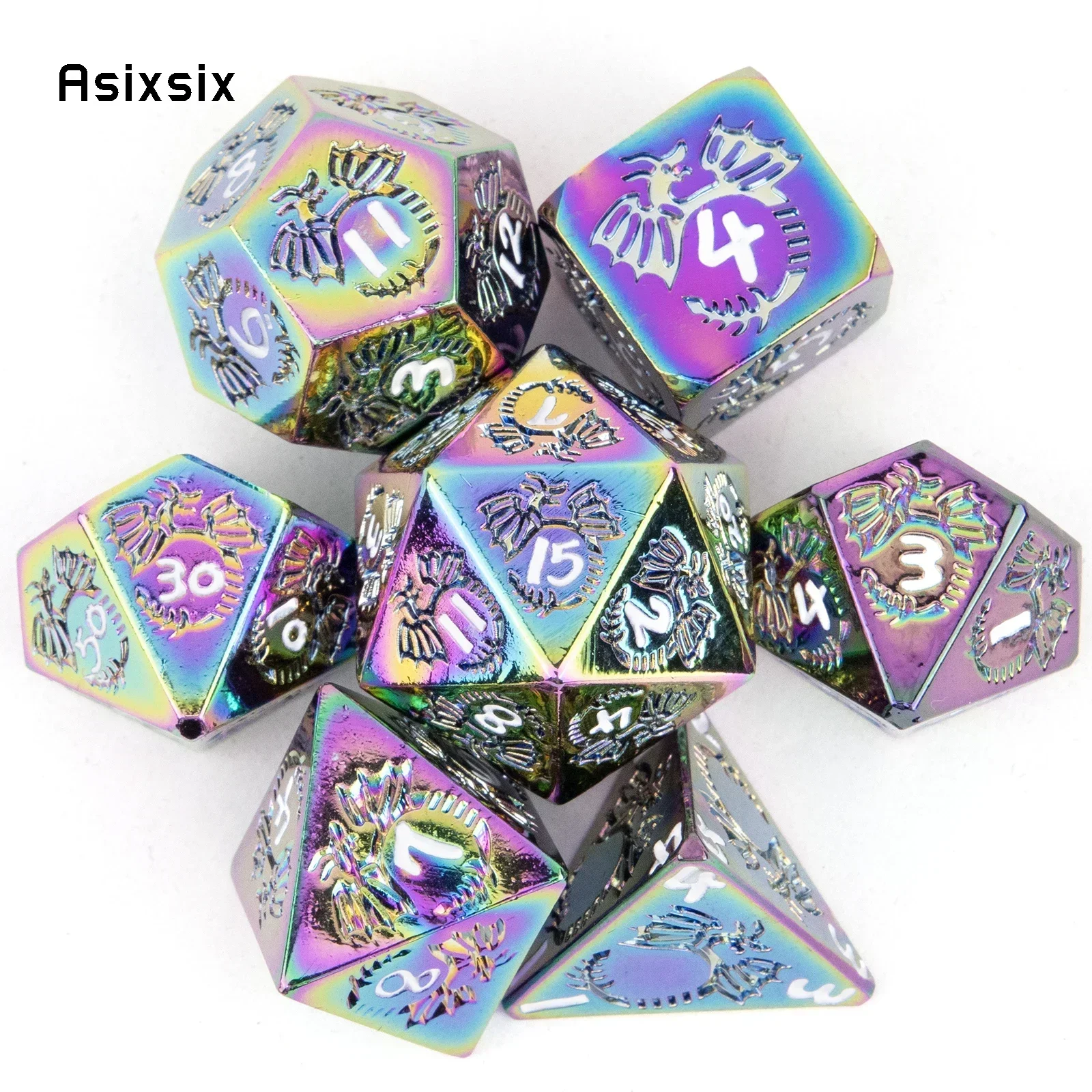 

7 Pcs Colorful Dragon Metal Dice Solid Metal Polyhedral Dice Set Suitable For Role-Playing Game
