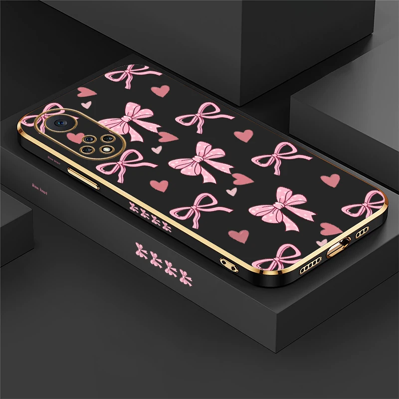 Silicone Soft Phone Case For Huawei Nova 9 7i 8i 7 6 SE 3i 4e 5T 5i Y70 Plus Plating TPU Love Heart Bow Knots Pattern Cover