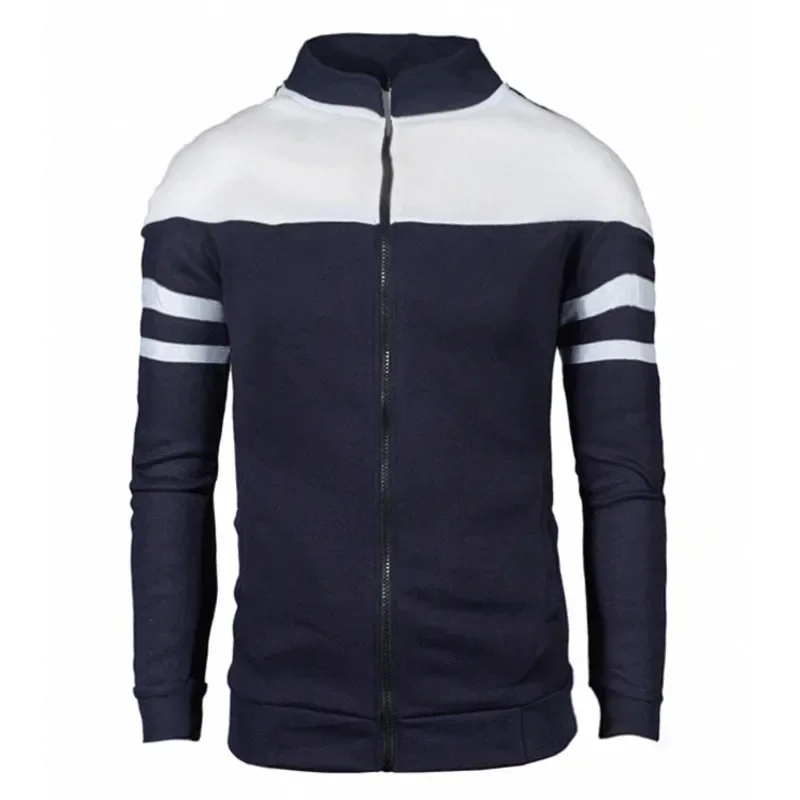 2025 Men Autumn Coat Chic Zipper Elastic Cuff Zip Up Warm Jackets Patckwork Color Casual Slim Jacket for Men Sports Running Coat
