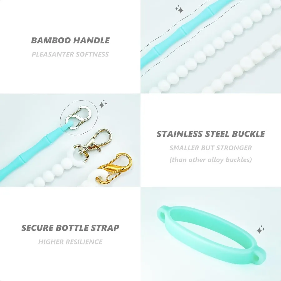 زجاجة مياه بمقبض من السيليكون وحزام من الخيزران على شكل حبال متينة وملحقات الناقل تناسب #5