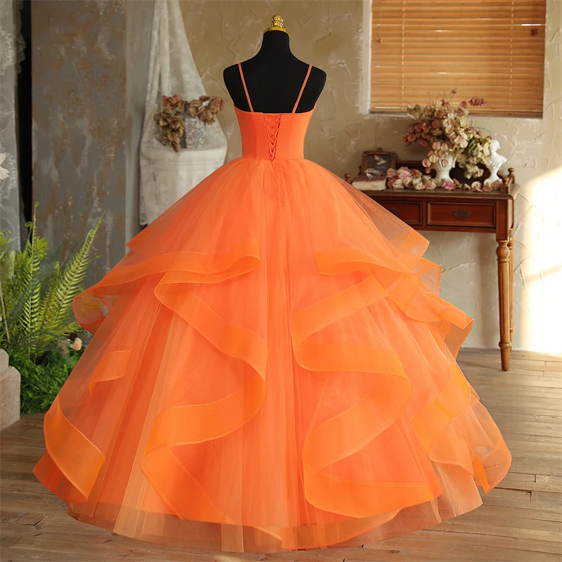 Customized New Boho Orange Quinceanera Dresses for Party Luxury V-neck Ball Gown Fashion Classic Spaghetti Strap Prom Dress