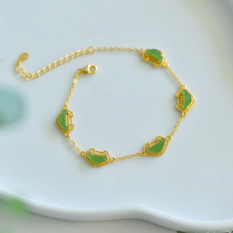 

Браслет из натурального нефрита Хэтиан и яшмы с инкрустацией из серебра S925 для женщин