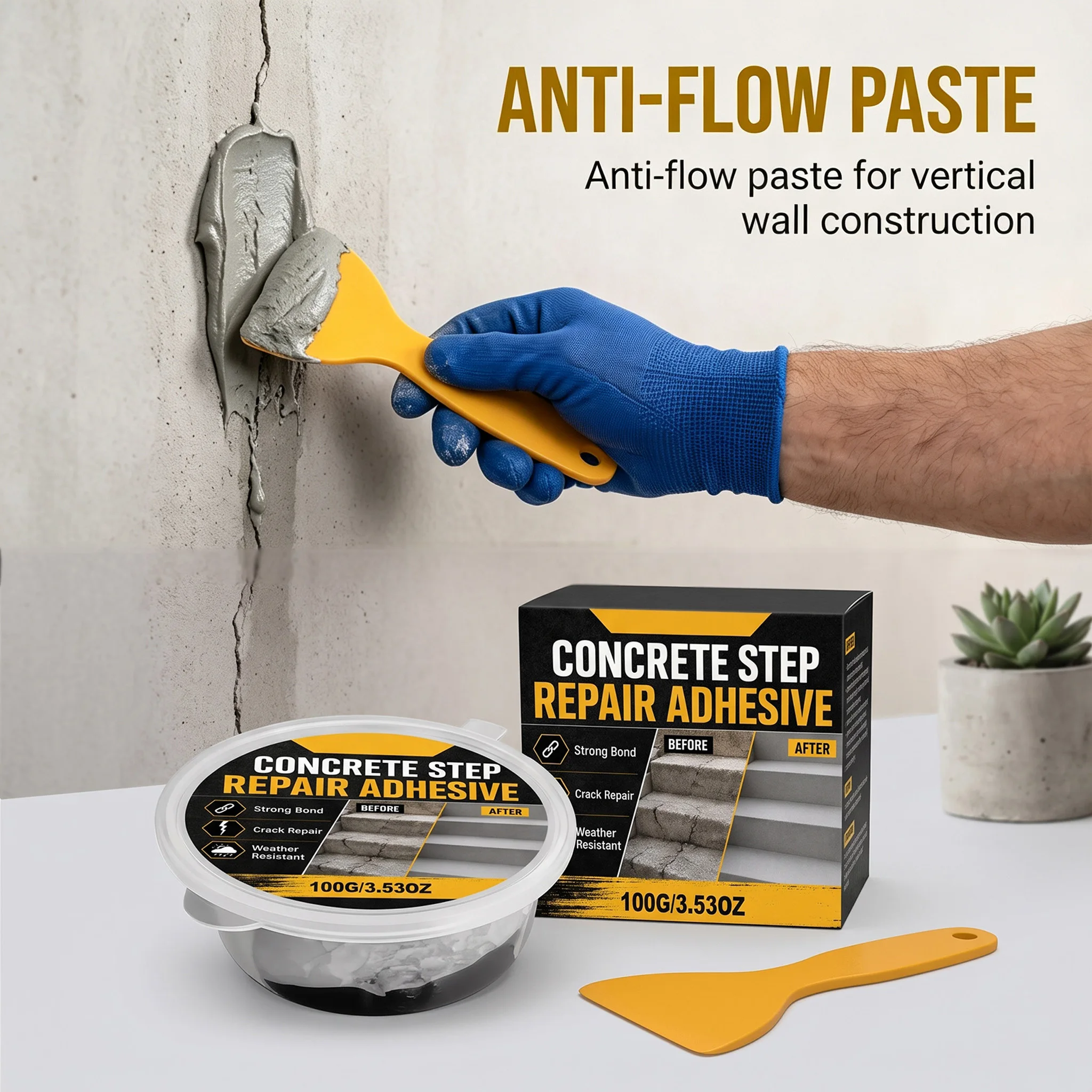 Concrete Step Repair Adhesive 100g Concrete Cracks Filler Anti-Flow Paste for Cracks Steps Driveway Weatherproof Strong Bond
