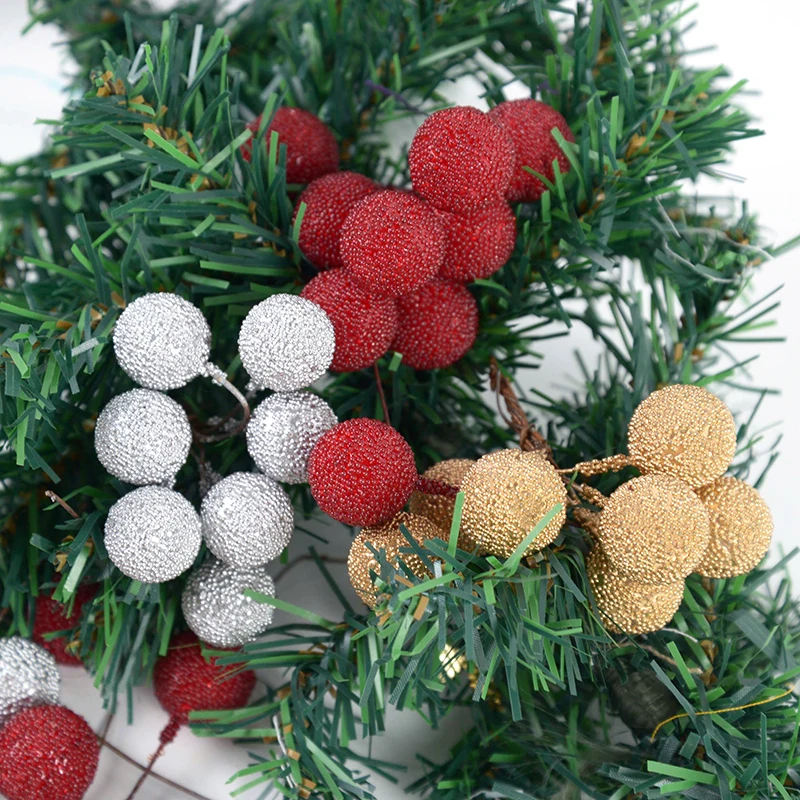 10PCS 2CM Artificial Fruit Foam Stamen Cherry Gold Silver Flowers Pom-pom DIY Christmas Craft Decor for Wedding Party Supplies