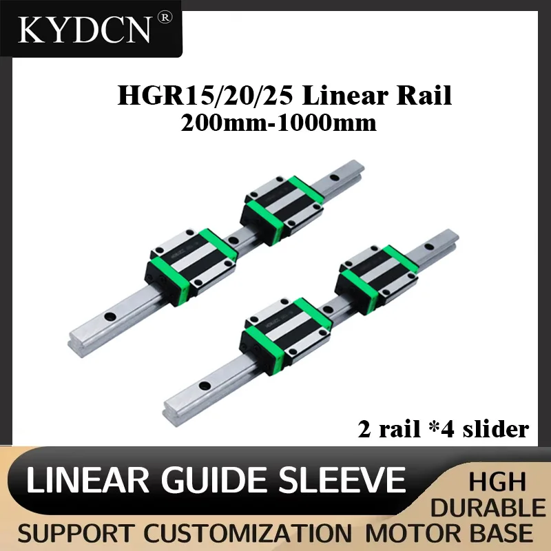 HGR Linear Guide Rail HGR15 HGR20 HGR25 Rail 200mm-1000mm with HGH HGW Block,2 Rails+4 Blocks Set for Precision Motion Control