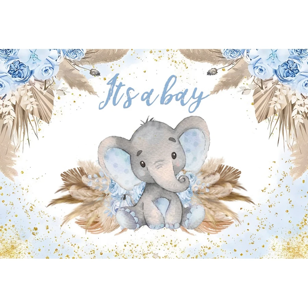 Baby Shower Cute Elephant Newborn 1st Birthday Photography Backdrop Flower Party Decor Photo Photographic Background Studio Prop