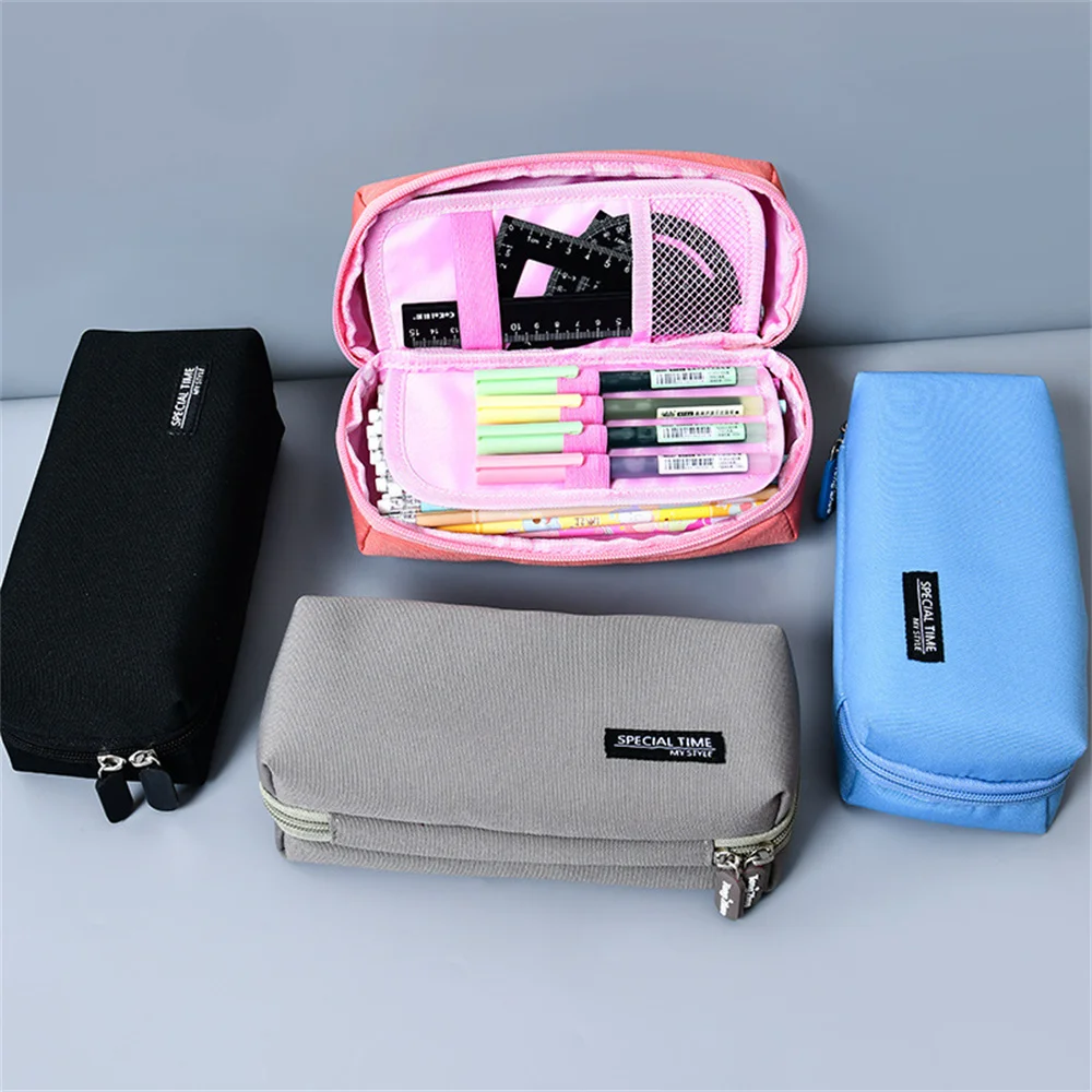 Large Capacity Simple Stationery Box  Solid Color Canvas Pencil Case School Supplies Pencil Case Stationery Organization New