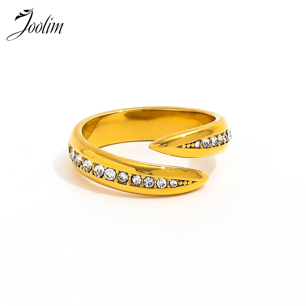 

Joolim Jewelry Wholesale High End PVD Waterproof Personality Simple Snaketail Zirconia Opening Stainless Steel Ring For Women