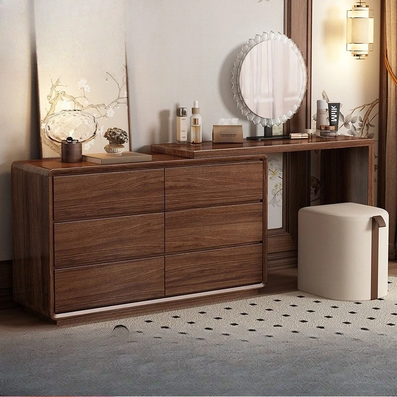 chest integrated dresser bedroom modern simple solid wood retractable cosmetic table small apartment