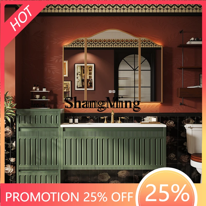 

SM New Retro Bathroom Cabinet Set Washroom Sink Washbasin Rubber Wood Side Cabinet