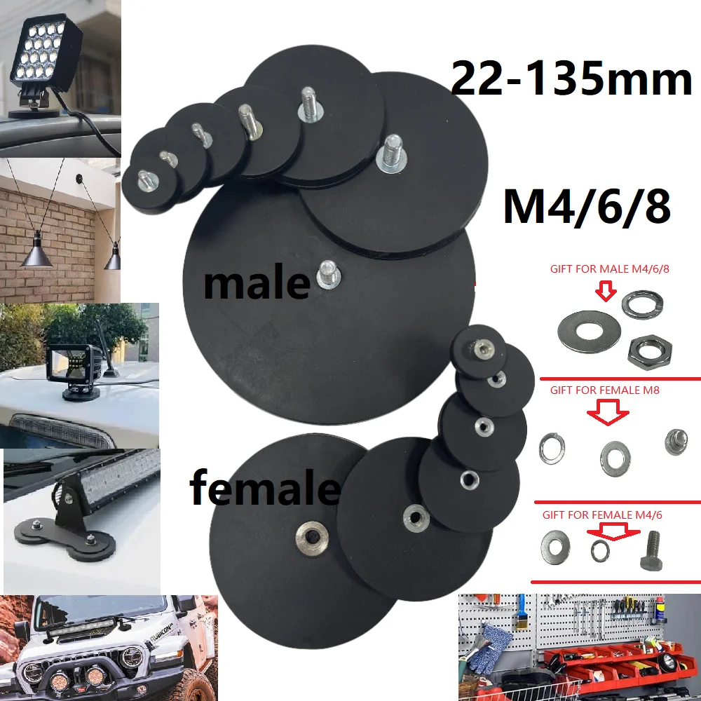 2PCS 22/43/66/88/135mm  Bolt Magnetic Base Mount Bracket Clamp LED Work Light Bar Holder SUV Offroad M4/M6/M8 MALE/FEMALE