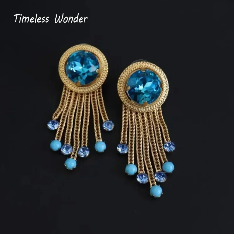 Timeless Wonder Retro Zircon Geo Glass Tassel Stud Earrings for Women Designer Jewelry Runway Goth Trendy Rare Gift Sweet 5152