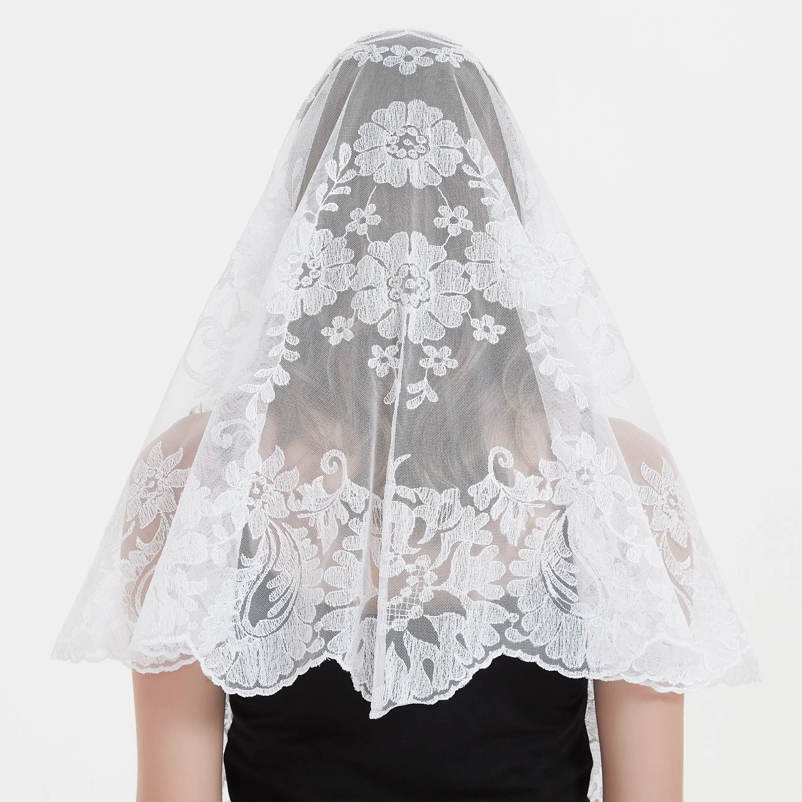 Large Size Half Moon Embroidery Women\'s Veil Head Covering Chapel Shawl Lace Mantilla