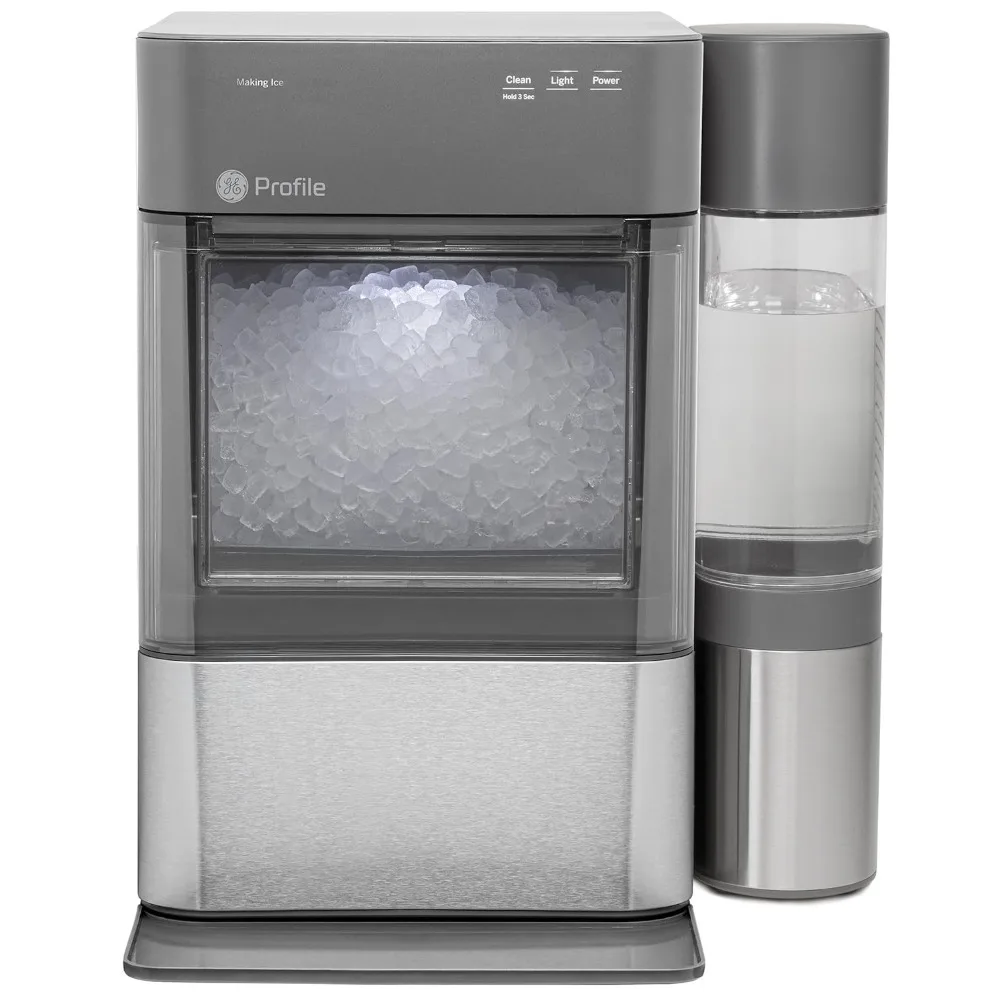 Aço inoxidável Countertop Nugget Ice Maker, 1 galão tanque lateral, Máquina de gelo com conexão Wi-Fi, Smart Home Kitchen