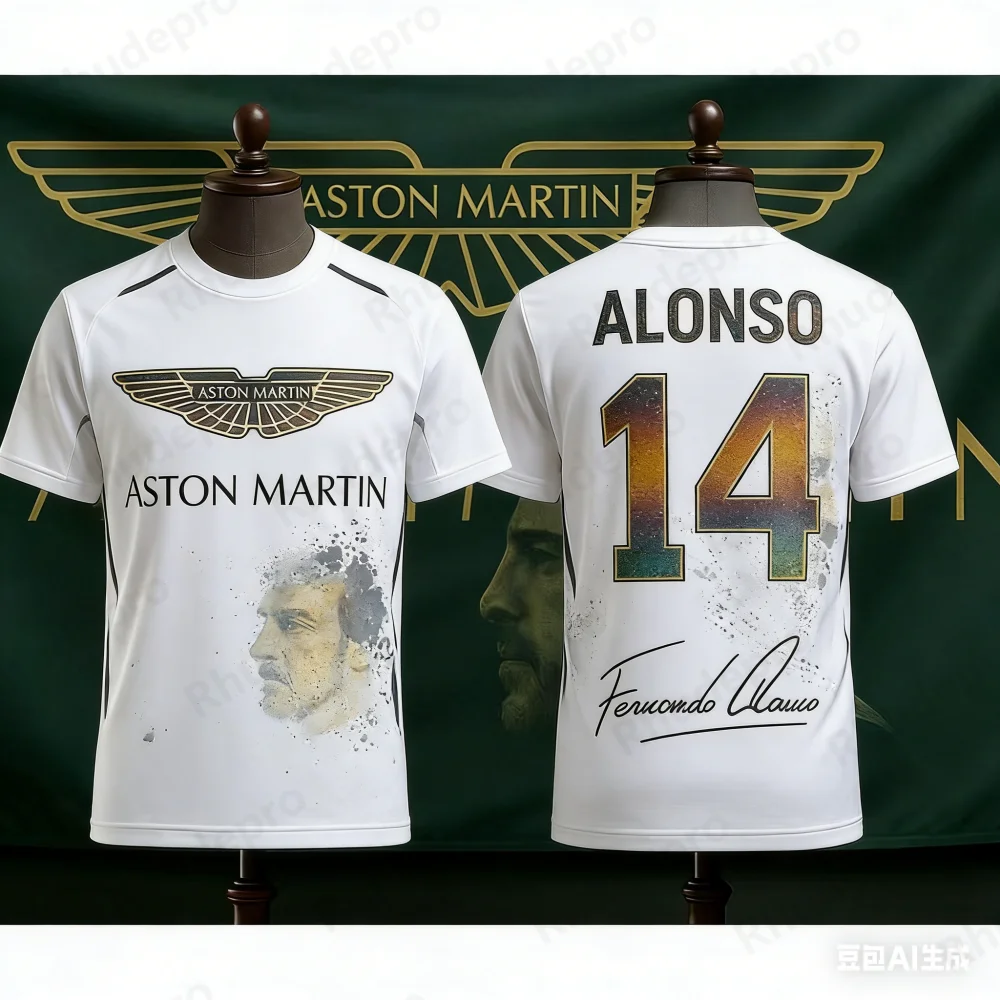 

Aston Martin 2026 T-Shirt Men Woman Unisex Street Short Sleeve Shirt Racing 75th Special Edition 14 Fernando Alonso Tee