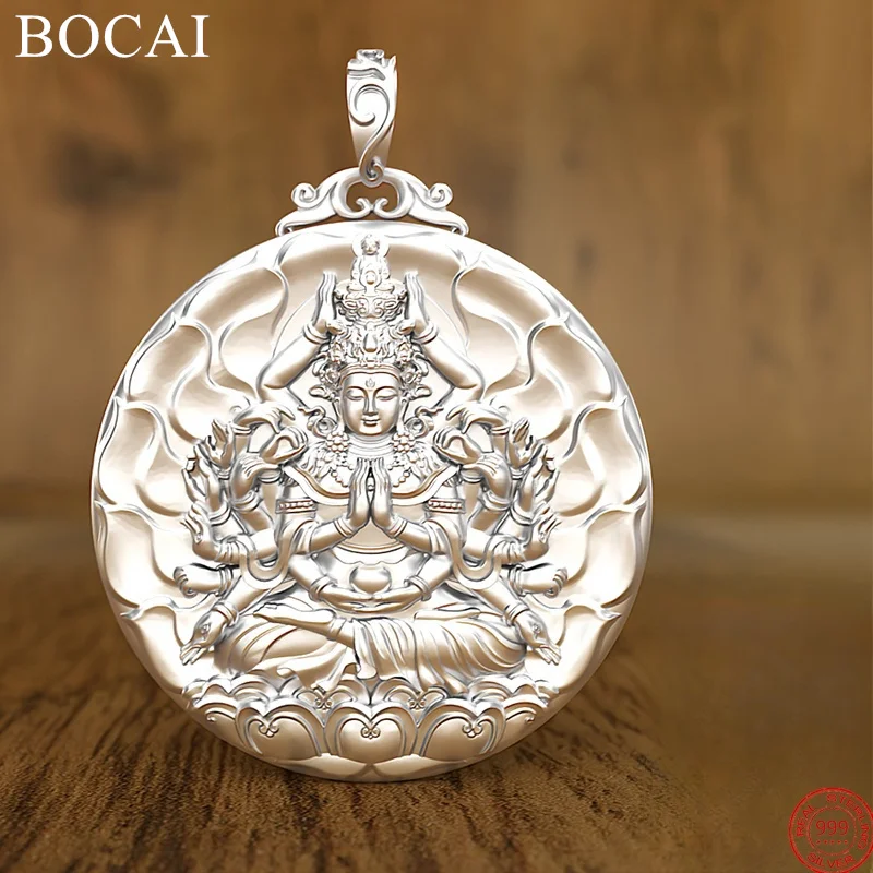 BOCAI S999 Sterling Silver Pendants for Women Men New Fashion Solid Thousand Handed  Avalokitesvara Amulet Jewelry Free Shipping