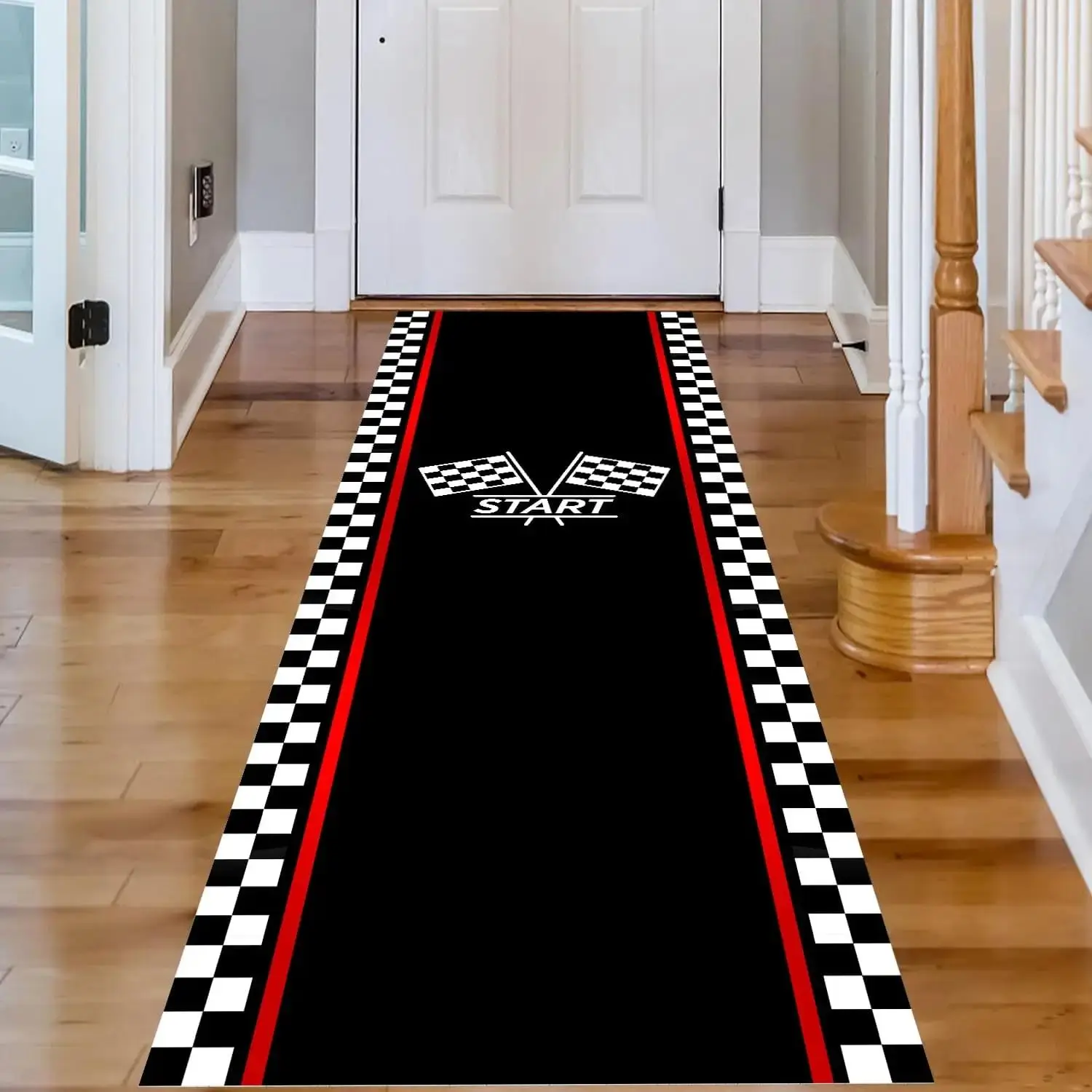 VIKAMA Home Racing Flag Carpet Runner, Anti-wear Rug for Living Room Gaming Hall Entryway Ornament