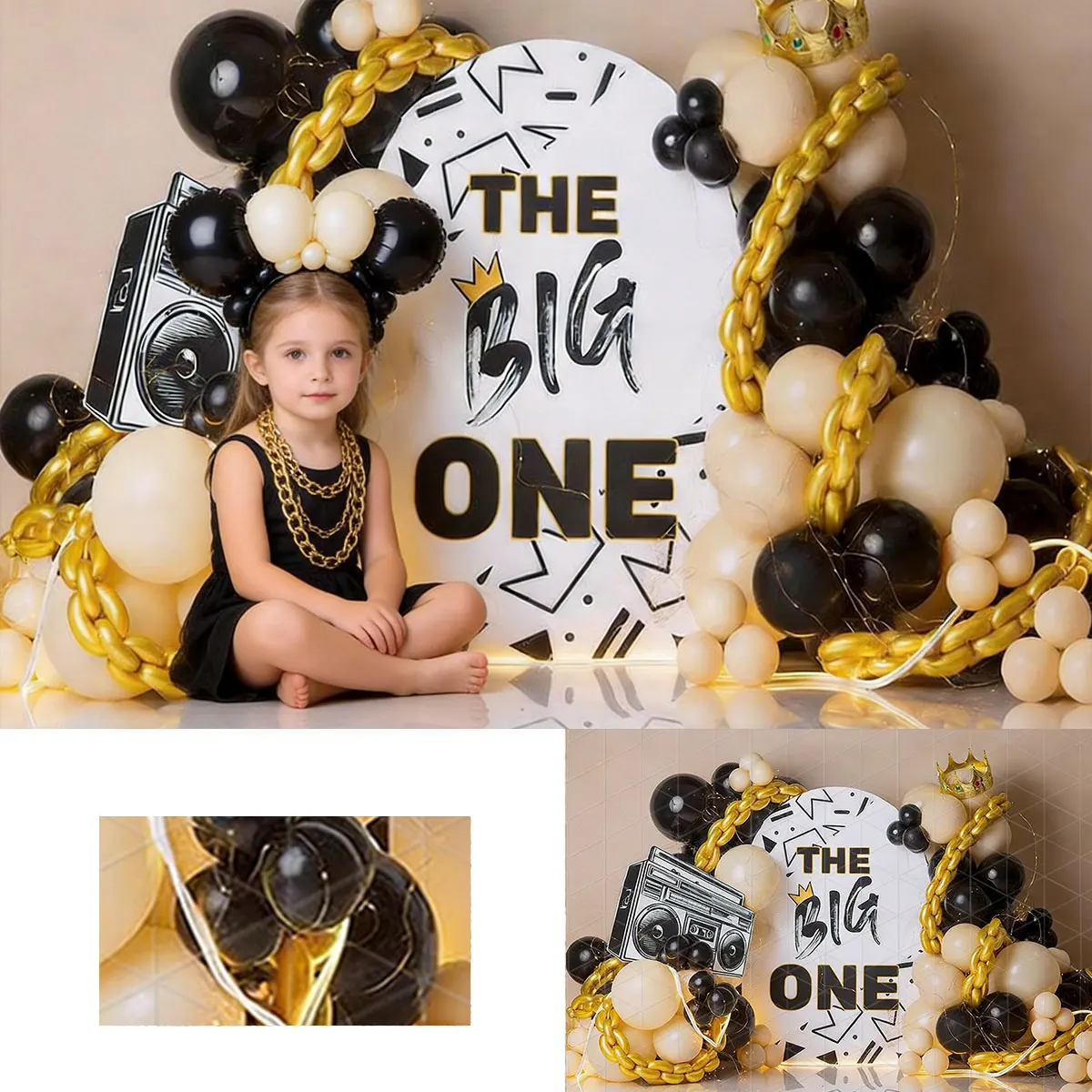 The Big One 1st Birthday Backdrop Gold Chain and Balloons Kids Adult Photography Props Child Baby Photocall Backgrounds