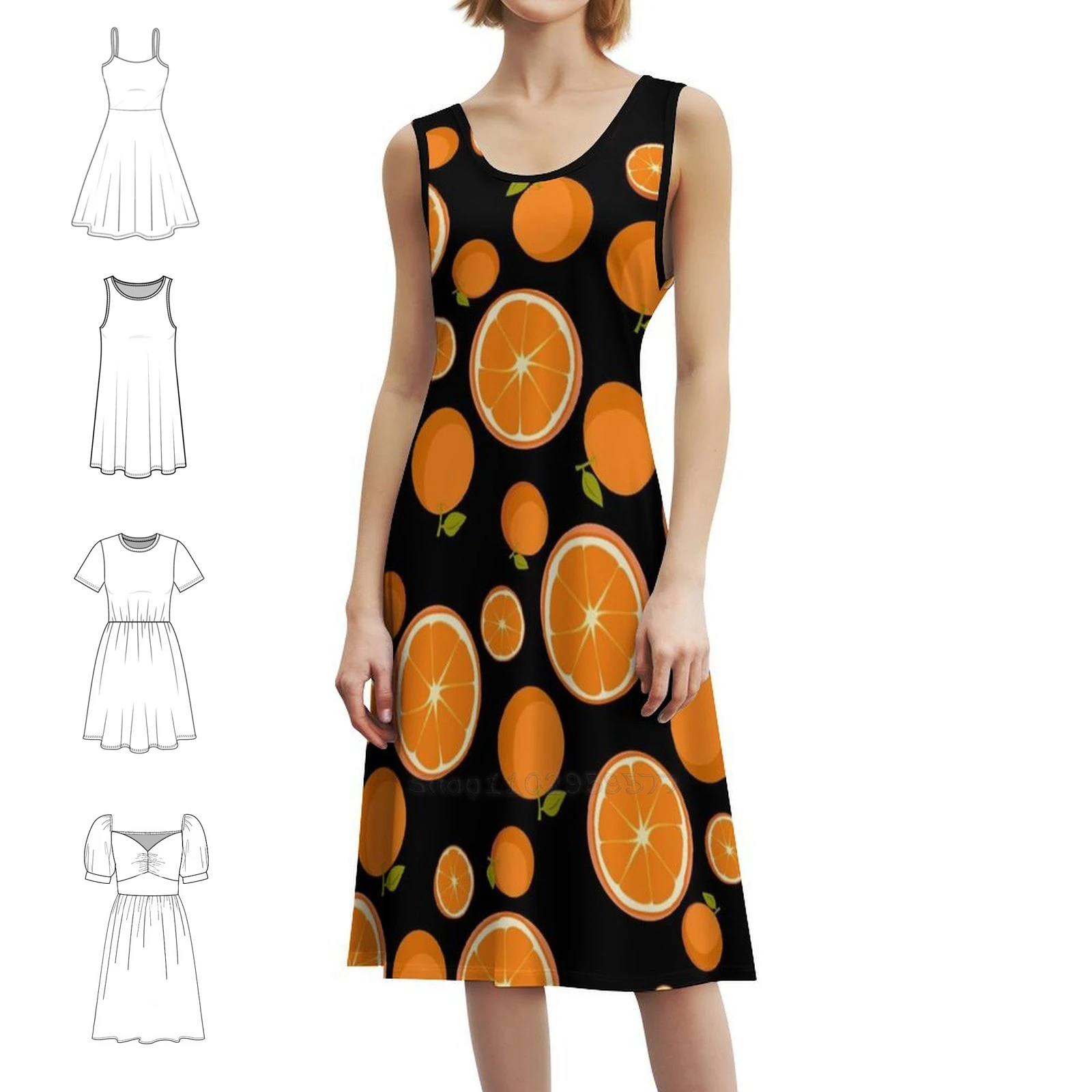 

Oranges-Black Background Boho Chic Dress Elegant Fashion Beach Wedding Party Gown Orange Oranges Fruit Fruits Happymood Evening