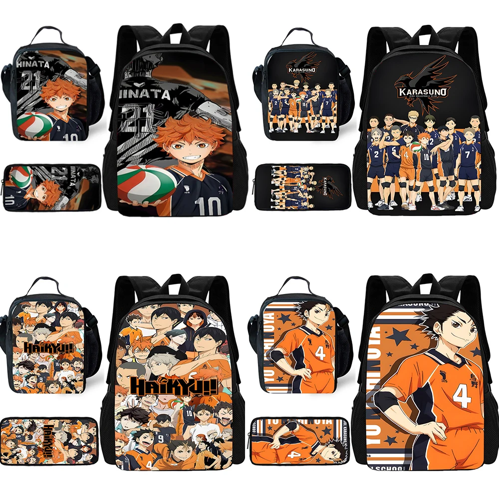 Sac à dos de volley-ball Haikyuu pour enfants, sacs à lunch, sacs à crayons, sacs d\'école pour garçons et filles, meilleur cadeau, mignon, ensemble