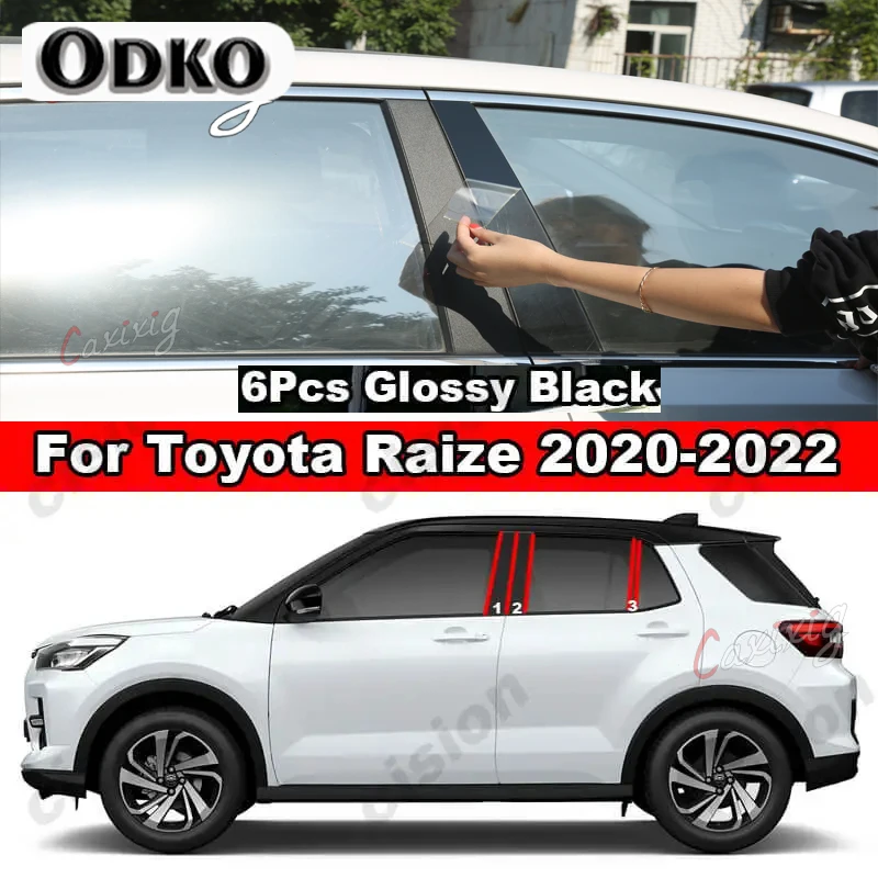 For Toyota Raize 2020-2022 Mirror Effect Car Window Door Column BC Pillar Post Cover Trim Carbon Fiber Black PC Material Sticker