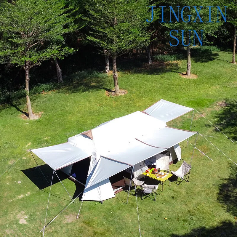 Villa outdoor camping vinyl sun protection rain protection automatic aluminum alloy camping two rooms and one living room big