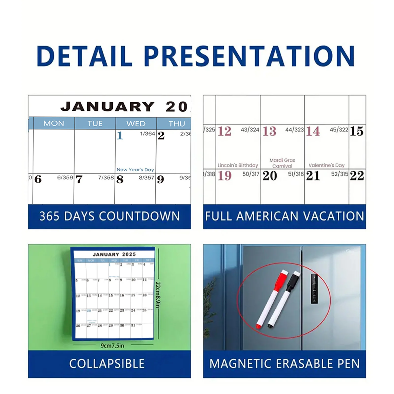 تقويم حائط مصفح على الوجهين باللغة الإنجليزية لعام 2026 مع تصميم قابل للمسح لسطح قابل للطي للمدرسة والمكتب المنزلي #2