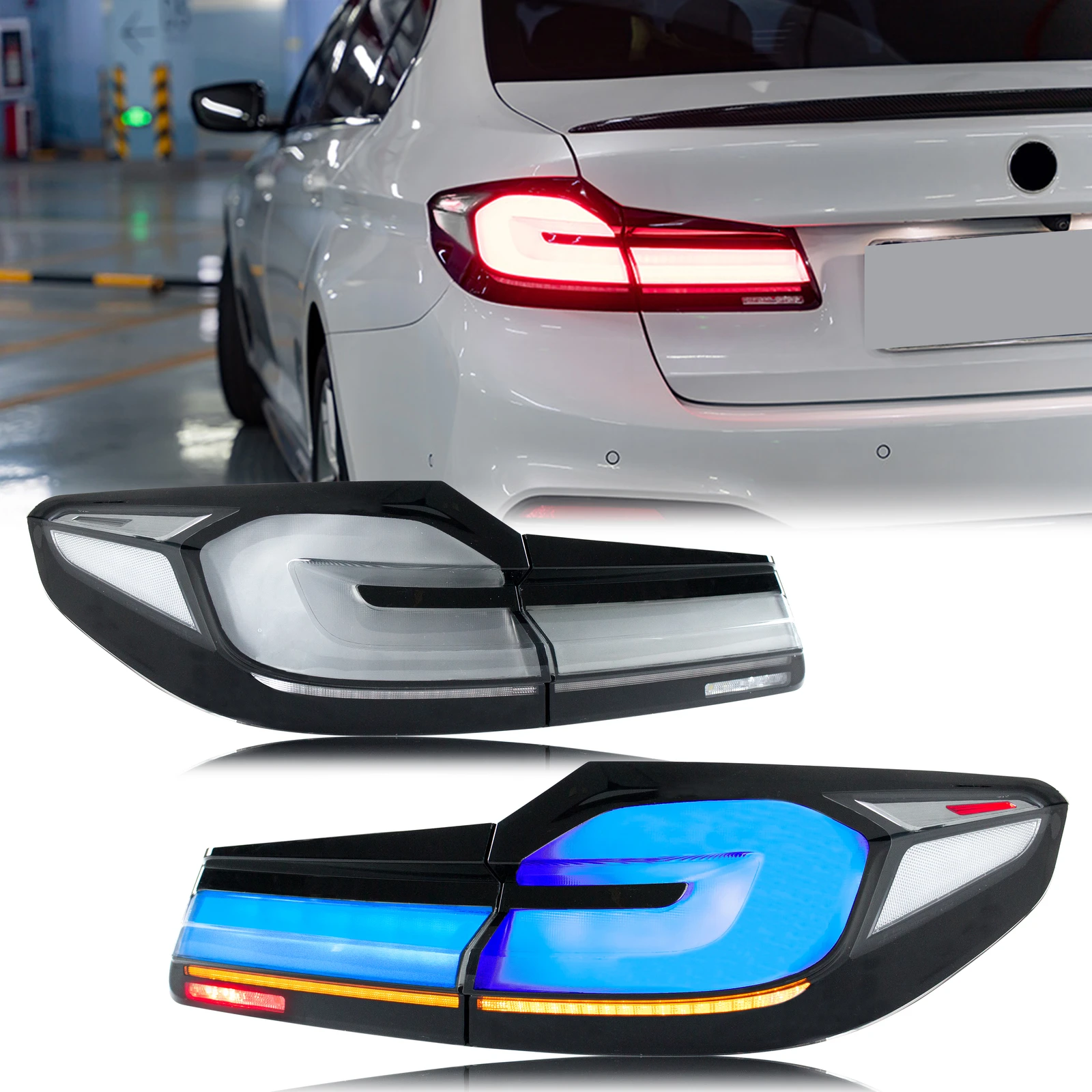 

LED Tail Lights Assembly for BMW G30 F90 M5 5-Series 2017-2020 Sequential Blinker E-Mark Rear Lamps (Not fit 2021-2023))