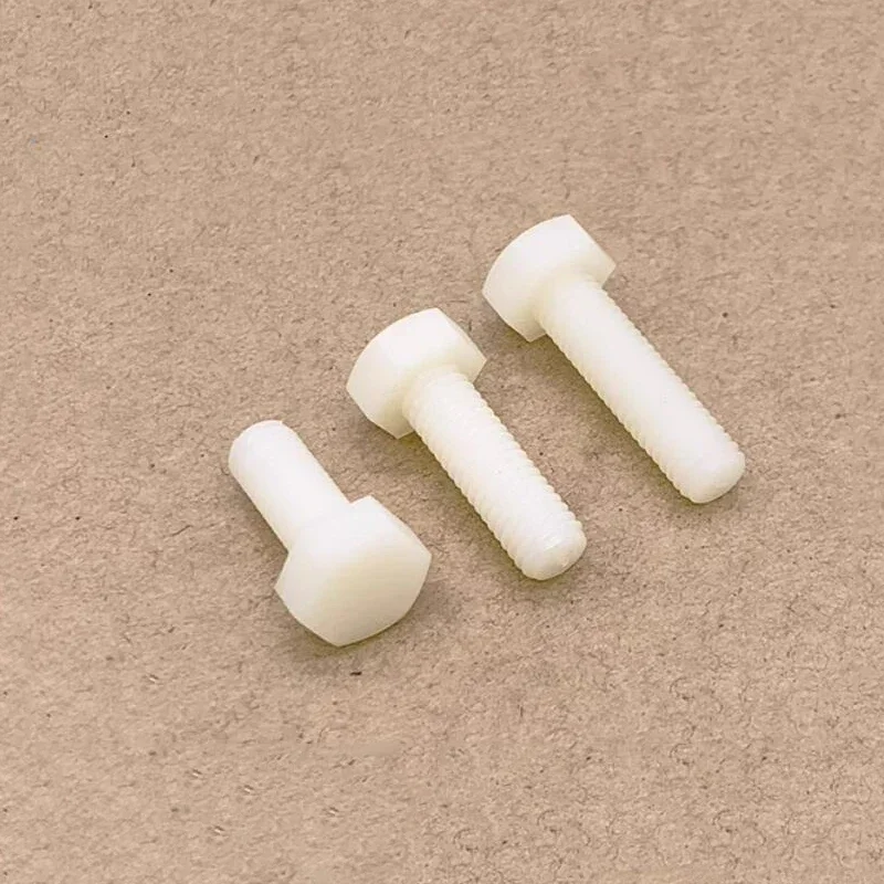 10-200PCS  M3 M4 M5 M6 M8 M10 White Nylon Outer Hexagon Plastic Screw PA66 White Insulated Nylon Hex Bolt Thread Length 5mm-80mm