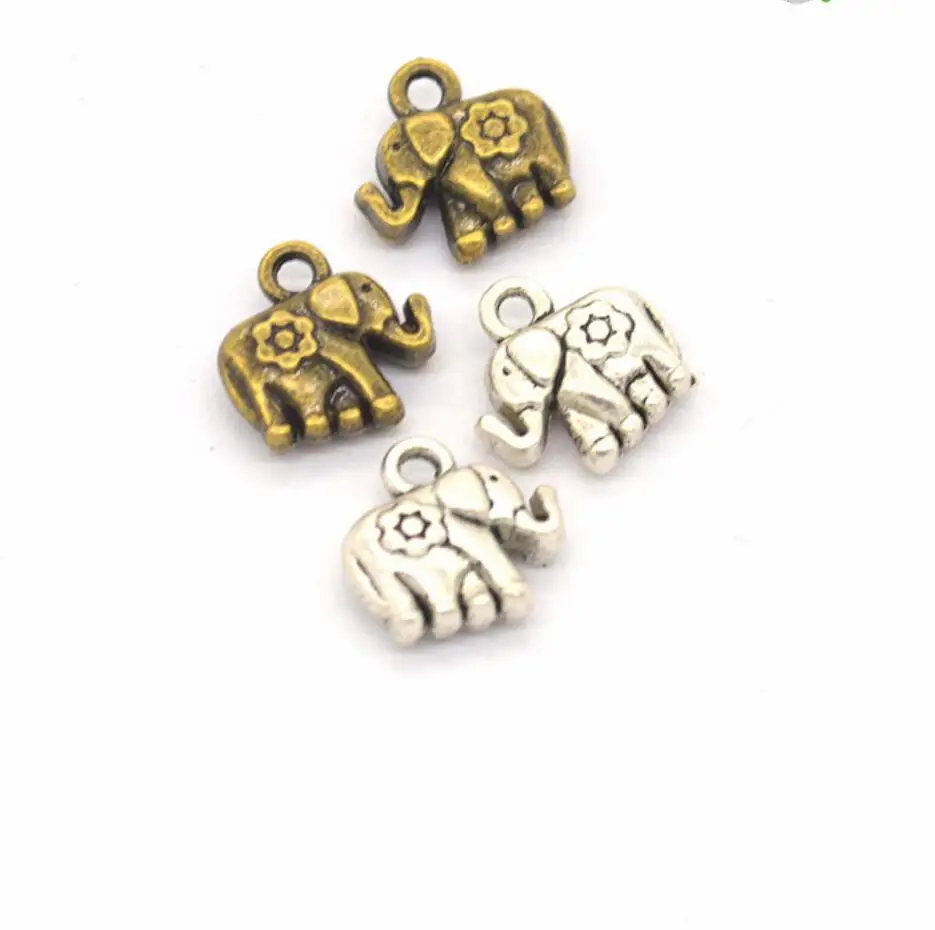 

50pcs Charms Double Sided Elephant 12*12mm Tibetan Bronze Silver Color Pendants Antique Jewelry Making DIY Handmade Craft F0667