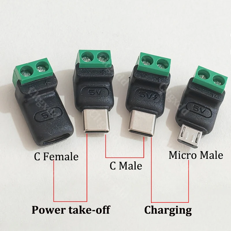 2 Stück Cltgxdd Typ-C Micro-USB auf 2-Pin lötfreier Anschlussblock-Adapter 3A 5V Stromanschluss für DIY-Stromversorgung – Detail 3