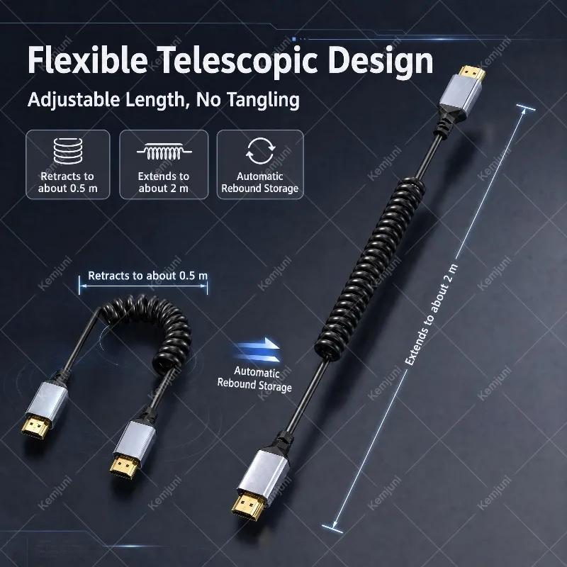0.5-2M HD 4K 60HZ Flexible Telescopic Spring Cable HDMI Flexible Spiral Cable Mini Compatible HDMI Micro HDMI Extension Cable