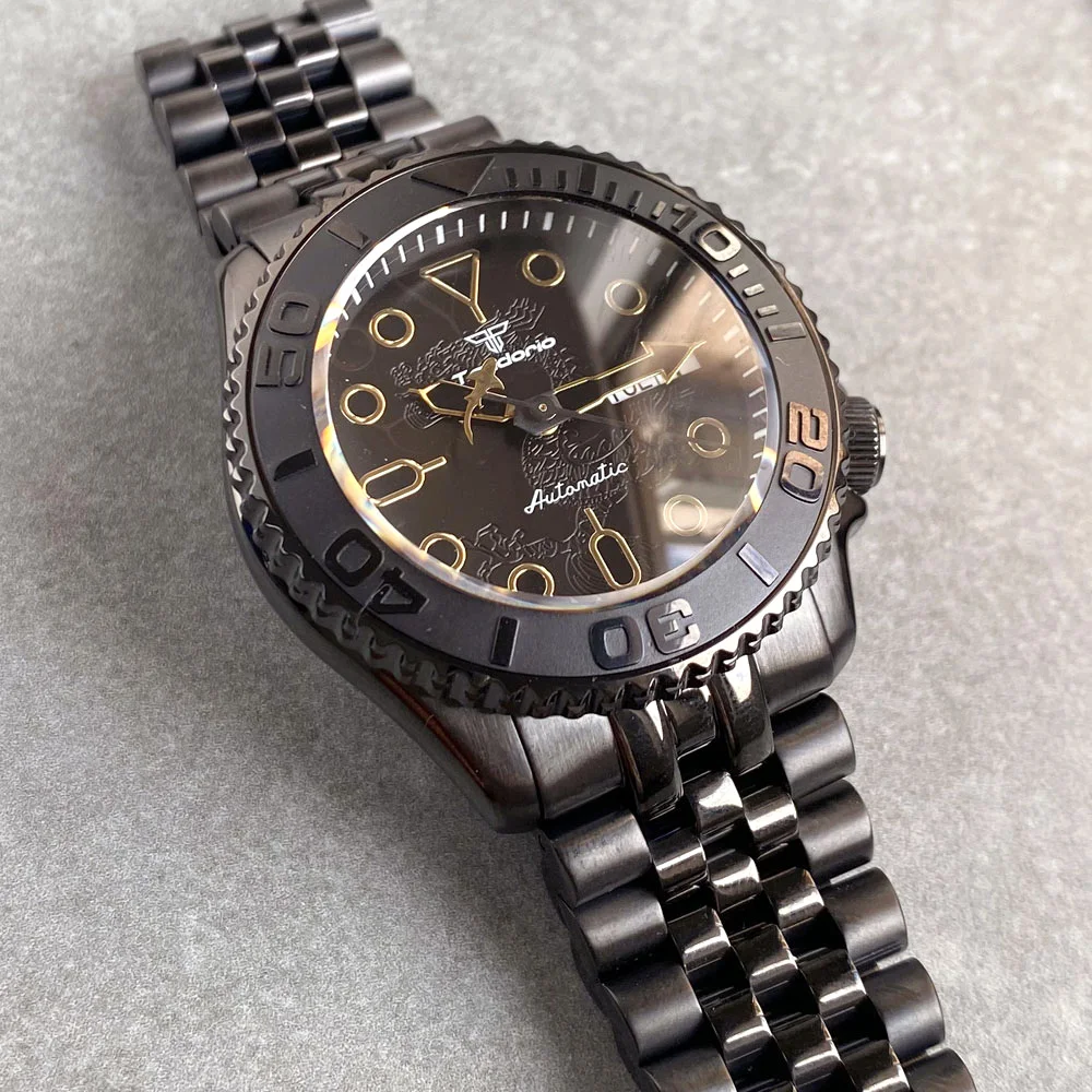 Tandorio PVD 41mm Black Dragon SKX Diving 200m Water Resistance Sapphire Crystal Glass NH36A Automatic Men\'s Mechanical Watches