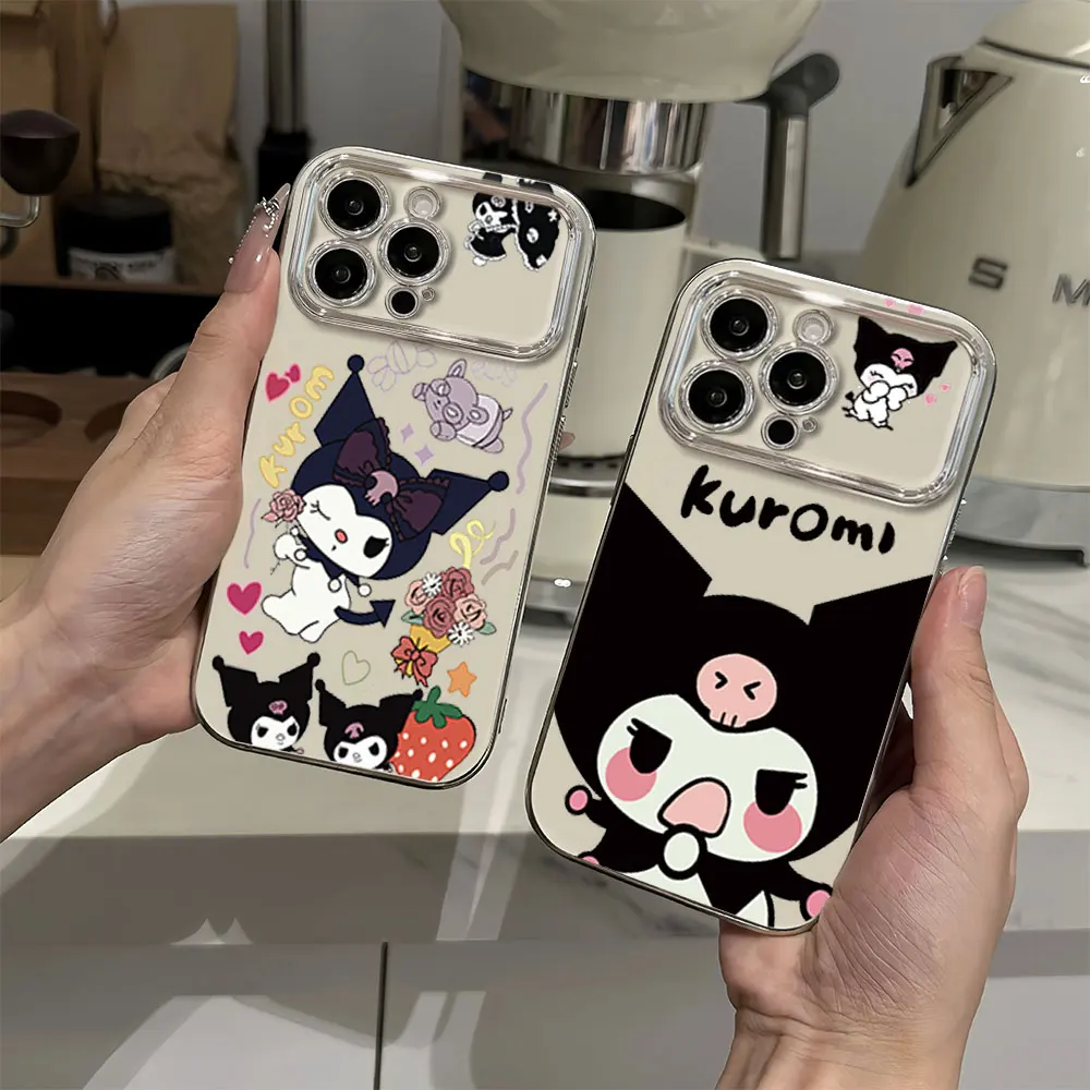 MINISO Cute K-Kuromi Electric Ferry Large Window Phone Case For iPhone 12 11 13 14 15 16 Pro Max Plus Shell