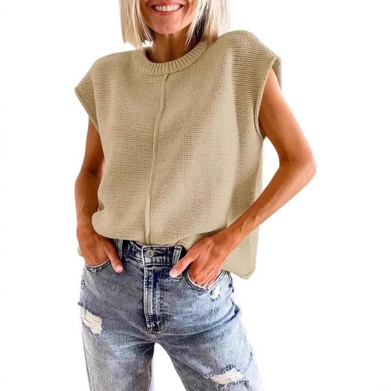

Women Loose Fit Round Neck Knit Lightweight Sweater Top With Cover Sleeves Perfect For Summer Casual Wear