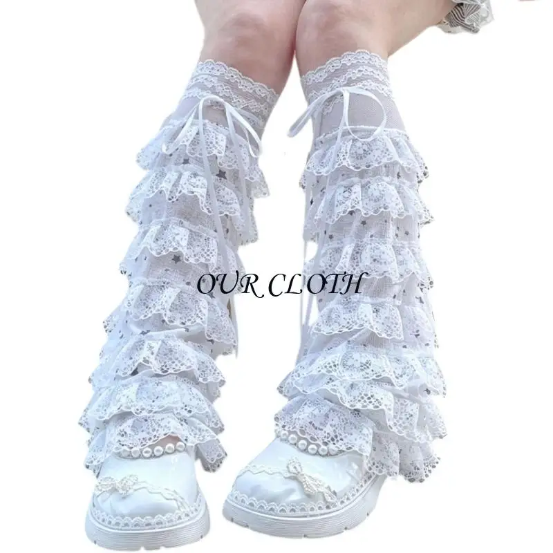 Anime Gothic Leg Sleeves Flared Ruffle Lace Leg Warmers Elastic Cuff For Dance And Street Fashion Y1AC