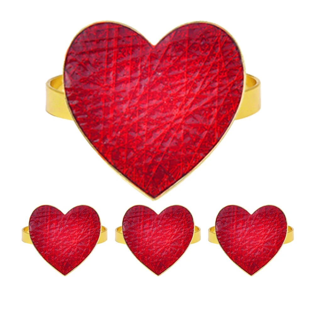 

4 Pcs Red Love Napkin Ring Elegant Rings Heart Holders Paper Handmade Table Decor Christmas Alloy Birthday