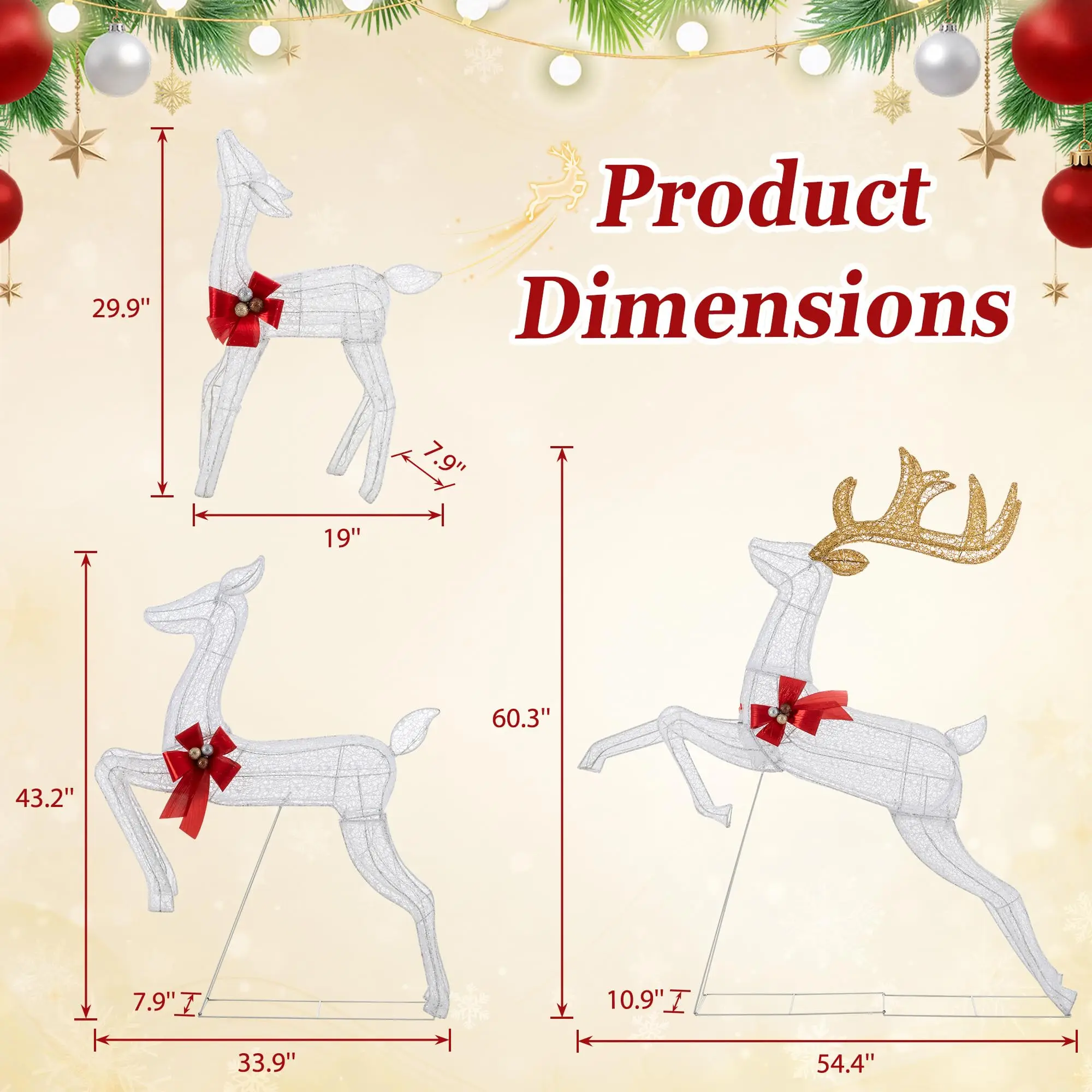 5 FT Lighted Christmas Reindeer Family Set of 3, Warm Yard Decorations